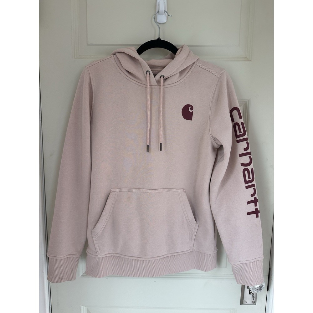 Carhartt Relaxed Fit Midweight Logo Sleeve Graphic Hoodie Sweatshirt Pink Small